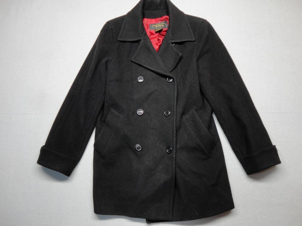 Fabio Coat Womens Medium Black Wool Pea Coat Double Breasted Lined Classic